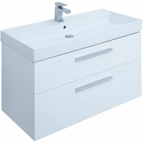Тумба под раковину Aquanet Nova 100 249922 подвесная Белая глянцевая МДФ / ЛДСП