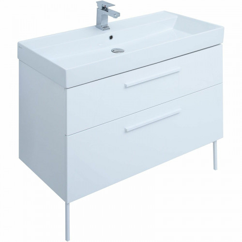 Тумба под раковину Aquanet Nova 100 249922 подвесная Белая глянцевая МДФ / ЛДСП