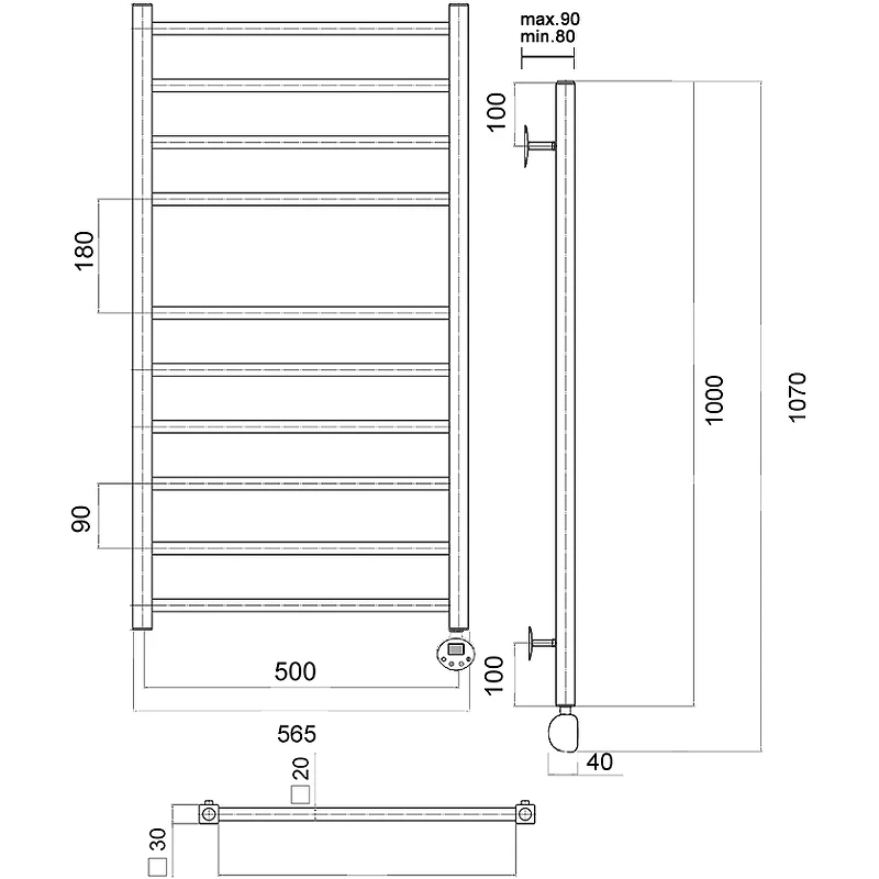 Электрический полотенцесушитель Domoterm Квадро П10 500x1000 ER Хром нержавеющая сталь