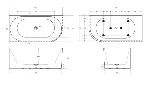 Акриловая ванна BelBagno Формат (Uno) 150x75 L BB714-1500-750-L цвет Белый