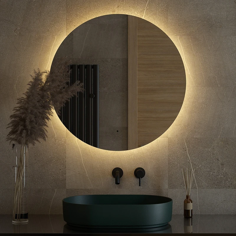Зеркало Defesto Opti 80x80 DF 2855R с подсветкой 25W-3000К/ИК - выключатель/Теплый белый свет