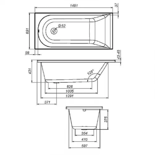 Каркас для ванны AM.PM Spirit 150x70 W72A-150-070W-R2 Серый