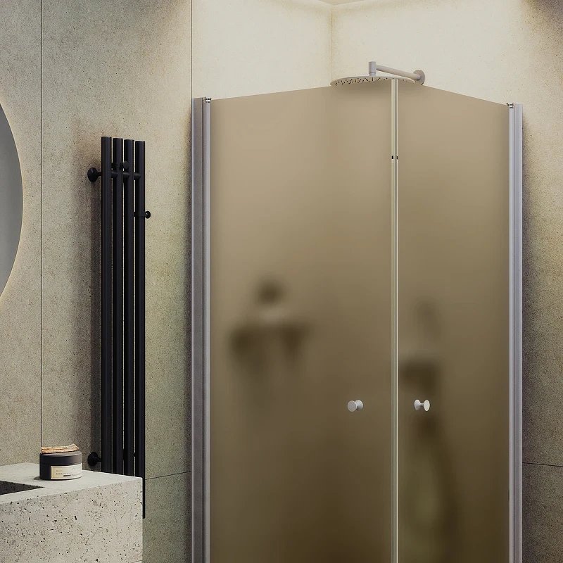 Душевой уголок Maybah Glass MGY-1298-5 800x800x1980 на монопетлях Хром матовый стекло бронзовое матовое