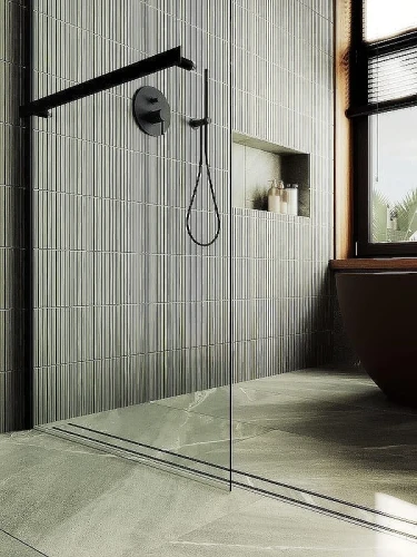 Душевая перегородка Maybah Glass MGD-714-6ш 1190х1950 в широком профиле с полотенцедержателем Черный стекло прозрачное