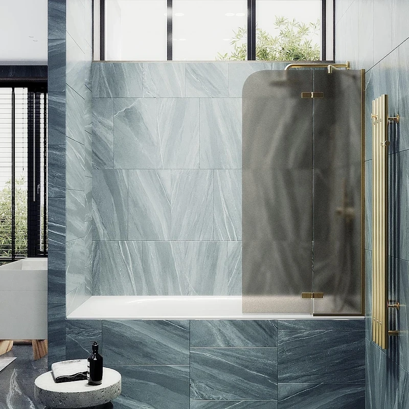 Шторка для ванны Maybah Glass MGV-917-3 990х1400 поворотная с добором Золото стекло бронзовое матовое
