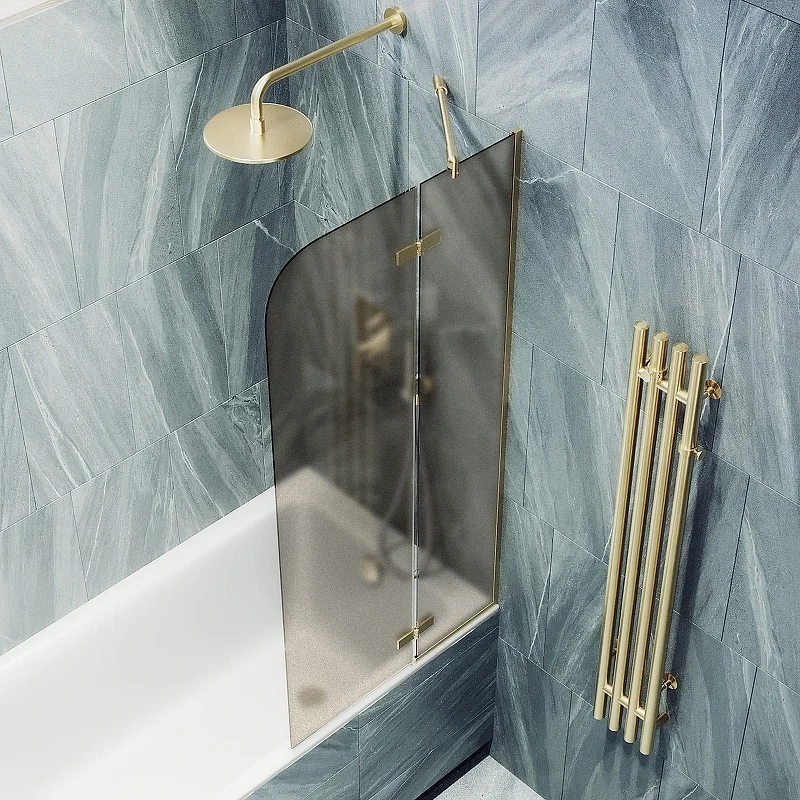 Шторка для ванны Maybah Glass MGV-917-3 990х1400 поворотная с добором Золото стекло бронзовое матовое