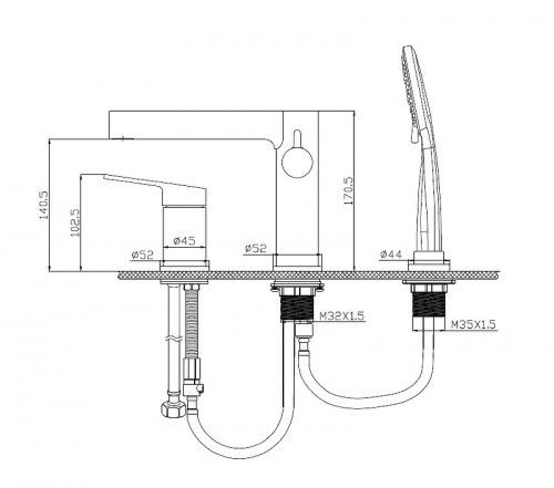 Смеситель на борт ванны BelBagno Delta DEL-BVD3-NERO Черный матовый нержавеющая сталь