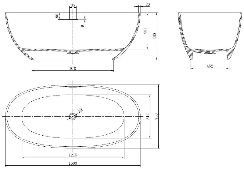Ванна из искусственного камня Vincea 160х75 VBT-4S06-1600MW цвет Белый матовый