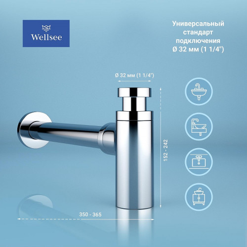 Сифон для раковины Wellsee Drainage System 182104000 цвет Хром