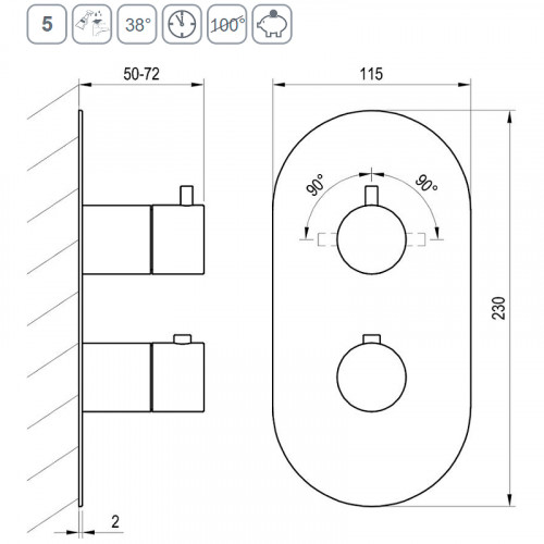 Смеситель для душа Ravak Espirit ES 063.20GB.O2 X070323 с термостатом Графит латунь встраиваемый