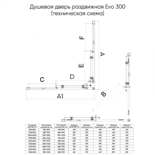 Душевой уголок Veconi Evo 300 B 120х80 E3-B-12080-01-C9 профиль Черный матовый стекло прозрачное