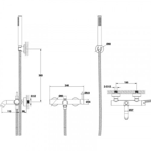 Смеситель для ванны Grocenberg GB8099BL Черный матовый