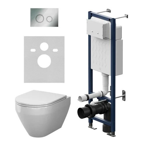 Унитаз с инсталляцией AM.PM Spirit V2.0 Aquaspin IS110151.701900 цвет Белый с сиденьем Микролифт и клавишей смыва цвет Хром глянцевый