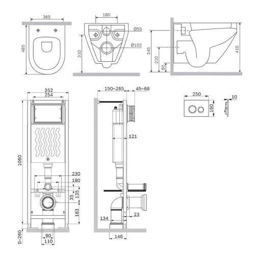 Унитаз с инсталляцией AM.PM Spirit V2.0 Aquaspin IS110151.701900 цвет Белый с сиденьем Микролифт и клавишей смыва цвет Хром глянцевый