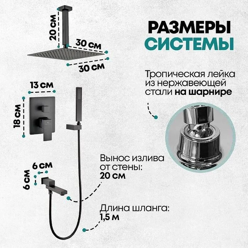Душевая система Grocenberg GB5089BL-2 Черная матовая