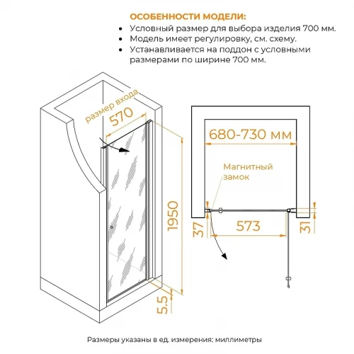Душевая дверь RGW Passage PA-03B NEW 70 54080307-34 профиль Черный матовый стекло тонированное