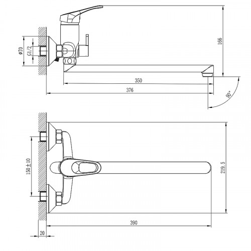Смеситель для ванны Rossinka B35-32 универсальный