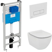 Комплект унитаза с инсталляцией Ideal Standard Tesi Aqua Blade TT00002/121AC с сиденьем Микролифт и Белой клавишей смыва фарфор подвесной