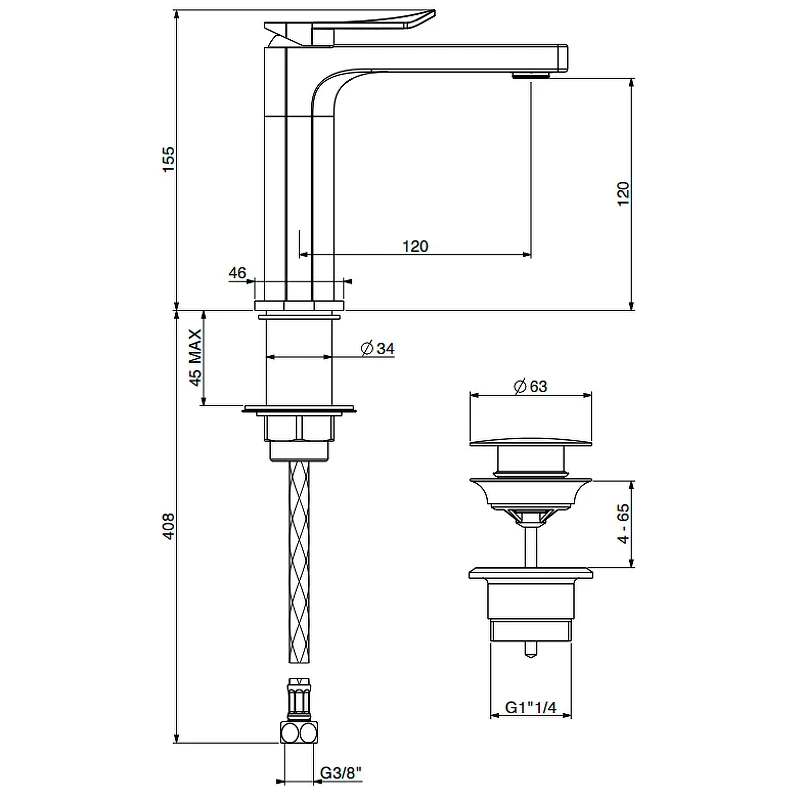 Смеситель для раковины Gattoni Soffio 8140/81DS Темный никель шлифованный