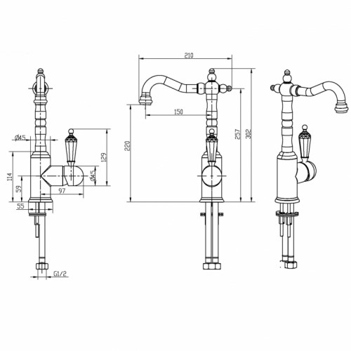 Смеситель для раковины Boheme Imperiale Presente 322 Золото латунь