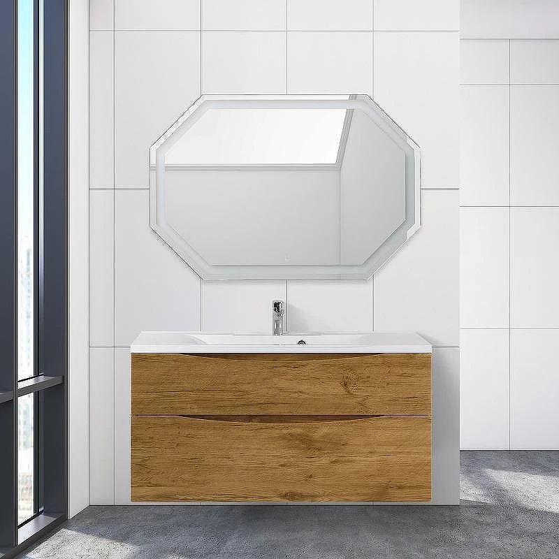 Тумба с раковиной BelBagno Marino-H60 110 MARINO-H60-1100-2C-SO-RN-P+110 BB1100/450-LV-MR-PR подвесная Rovere Nature