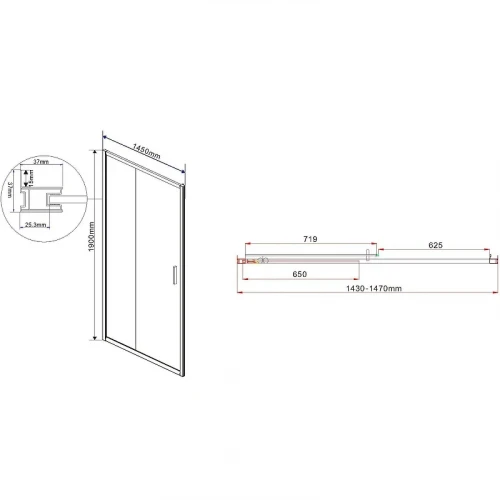Душевая дверь Vincea Garda 145 VDS-1G145CLG профиль Брашированное золото стекло прозрачное