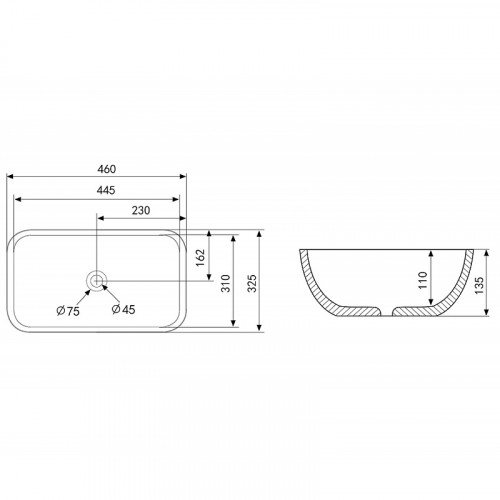 Раковина-чаша Abber Rechteck 46 AC2200GS Серебро фаянс накладная