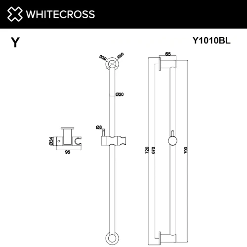 Душевая штанга Whitecross Y black Y1010BL Черная матовая латунь на стену