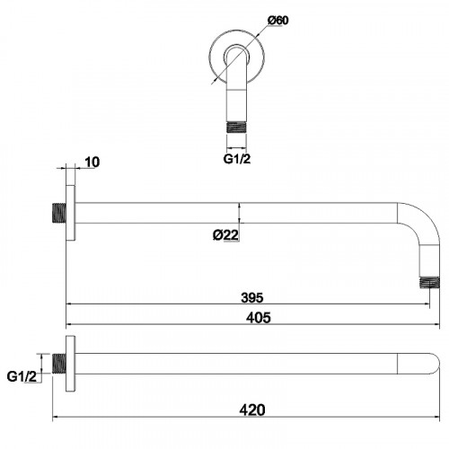 Кронштейн для верхнего душа Whitecross Y gunmetal Y1310GM Оружейная сталь латунь на стену
