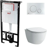 Унитаз с инсталляцией Laufen Pro Rimless 8.2096.6.000.000.1+8.9896.6.000.000.1 + Alcaplast Sadroмodul AM101/1120-0001+M671 с сиденьем Микролифт с клавишей смыва Хром