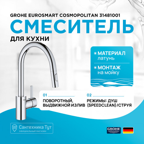 Смеситель для кухни Grohe Eurosmart Cosmopolitan 31481001 Хром латунь