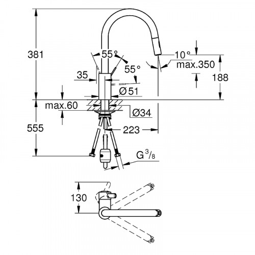 Смеситель для кухни Grohe Eurosmart Cosmopolitan 31481001 Хром латунь