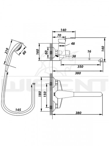 Смеситель для ванны Wisent WP23001 универсальный цвет Хром