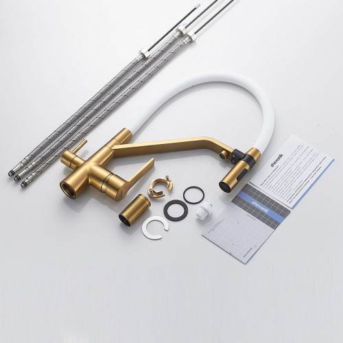 Смеситель для кухни Shevanik S278G цвет Золотой сатин Белый