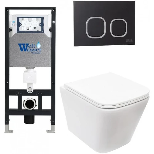 Комплект унитаза с инсталляцией WeltWasser AMBERG 506 + GELBACH 043 MT-WT + AMBERG RD-BL 10000011901 цвет Белый матовый с сиденьем Микролифт и клавишей смыва цвет Черный