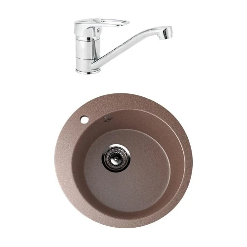 Кухонная мойка Ulgran Classic U-405-307 Терракот со смесителем Viko V-7611 Хром