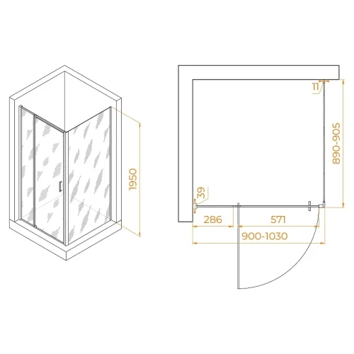 Душевой уголок RGW Passage 90x90 350807899-14 профиль цвет Черный стекло прозрачное