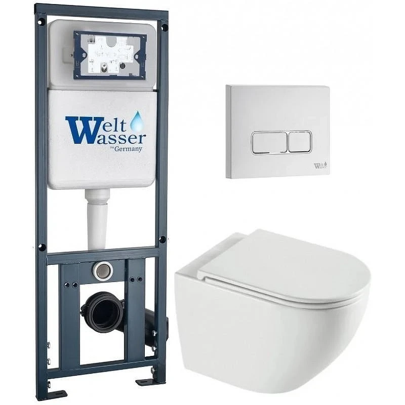 Комплект унитаза с инсталляцией WeltWasser MARBERG 410 + MERZBACH 043 XL GL-WT + MAR 410 SE GL-WT 10000013801 цвет Белый глянцевый с сиденьем Микролифт и клавишей смыва цвет Белый глянцевый