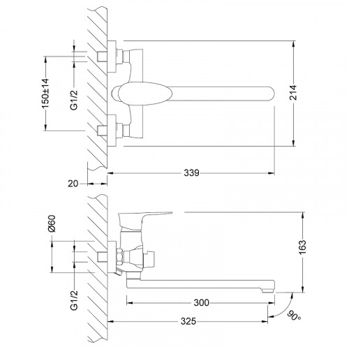 Смеситель для ванны Lemark Nero LM0251C универсальный Хром латунь на стену