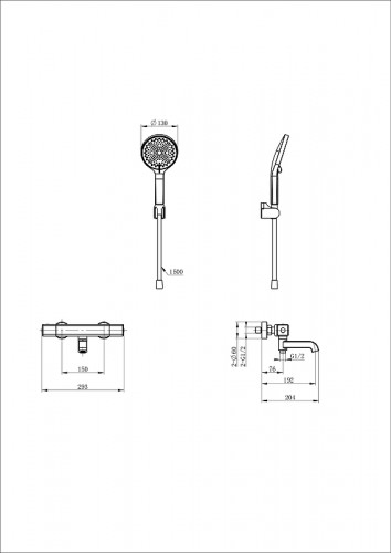Смеситель для ванны Wonzon &amp; Woghand Stay WW-B2016-A1-BGG с термостатом цвет Темный графит