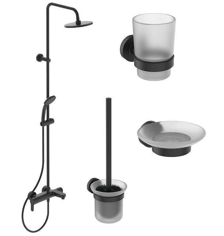 Душевая система Ideal Standard Cerafine O BL749S3 с аксессуарами для ванной цвет Silk Black / Черный шелк
