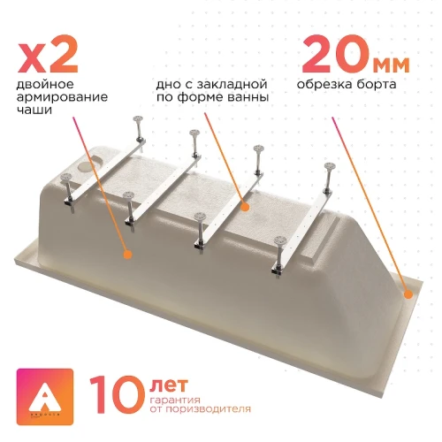 Акриловая ванна Radomir Дижон Ангосто 180х70 1-01-0-0-8-280 цвет Белый