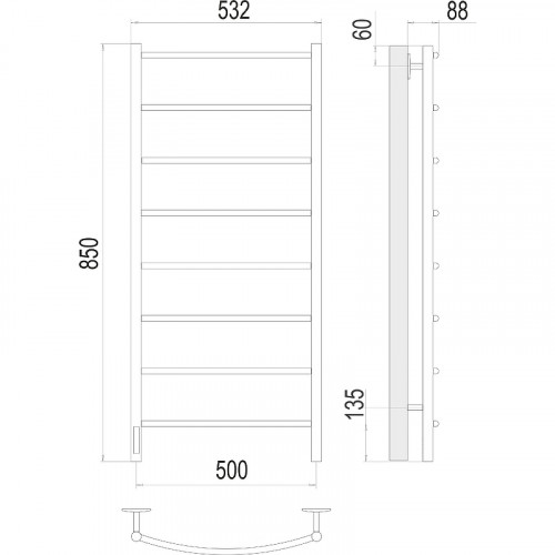 Электрический полотенцесушитель Terminus Классик П8 500х850 4670078531377 Хром нержавеющая сталь