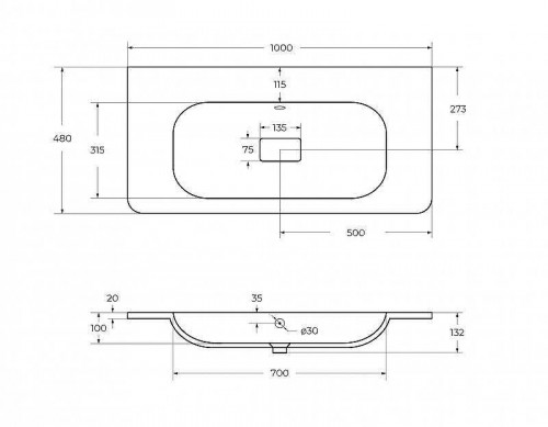 Раковина Cezares Relax 100 CZR-1000/480-LV-MR-NV-W0 цвет Белый матовый