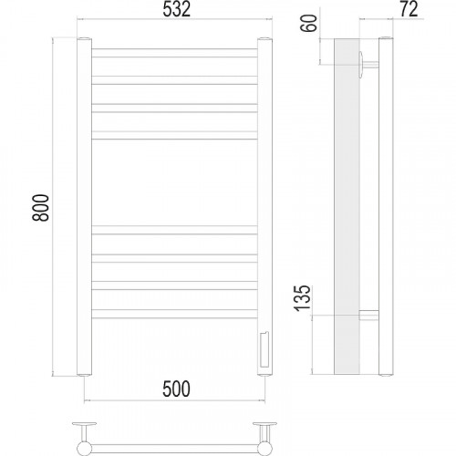 Электрический полотенцесушитель Terminus Аврора П8 500х800 КС 9003 4670078527486 Белый матовый нержавеющая сталь