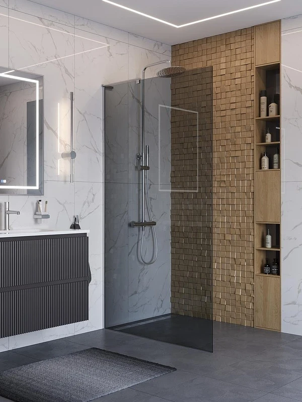 Душевая перегородка BelBagno Uno 110 UNO-L-1-TB-110-GR-Cr профиль Хром стекло тонированное