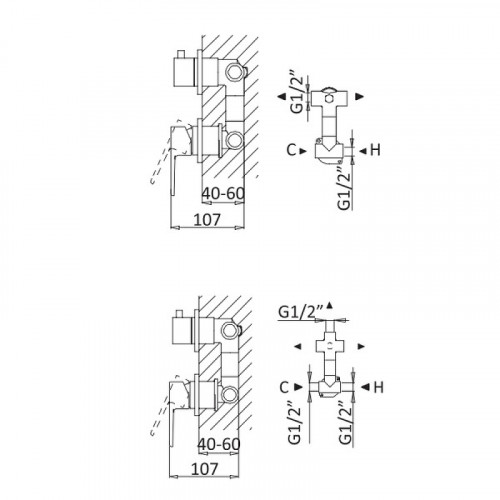Смеситель для душа Cezares NAUTIC-VDIM3-M-NOP Черный матовый латунь встраиваемый
