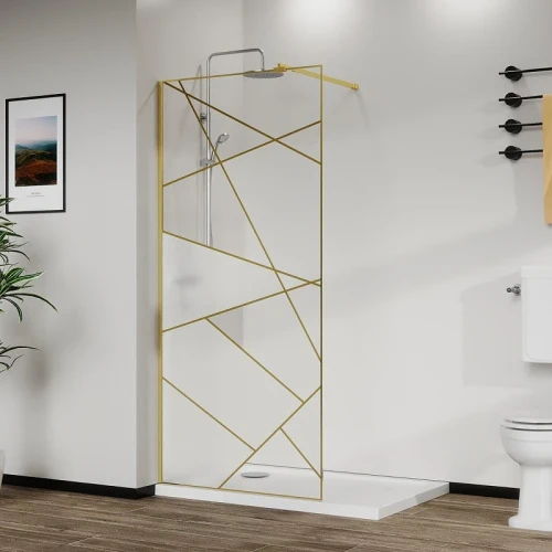 Душевая перегородка Azario Walk-In 110 AZ-271-110-BGL-CGP профиль Брашированное золото стекло Графический принт
