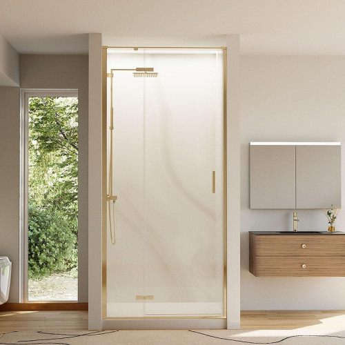 Душевая дверь Veconi Vianno VN-73G 80 VN73G-80-01-C4 профиль цвет Брашированное золото стекло прозрачное