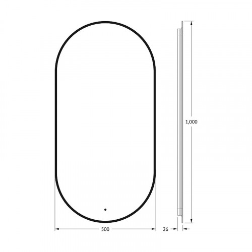 Зеркало Defesto Aura 50х100 DF 2924R с подсветкой 26W-4500K/ИК - выключатель/Нейтральный белый свет/Черная рама